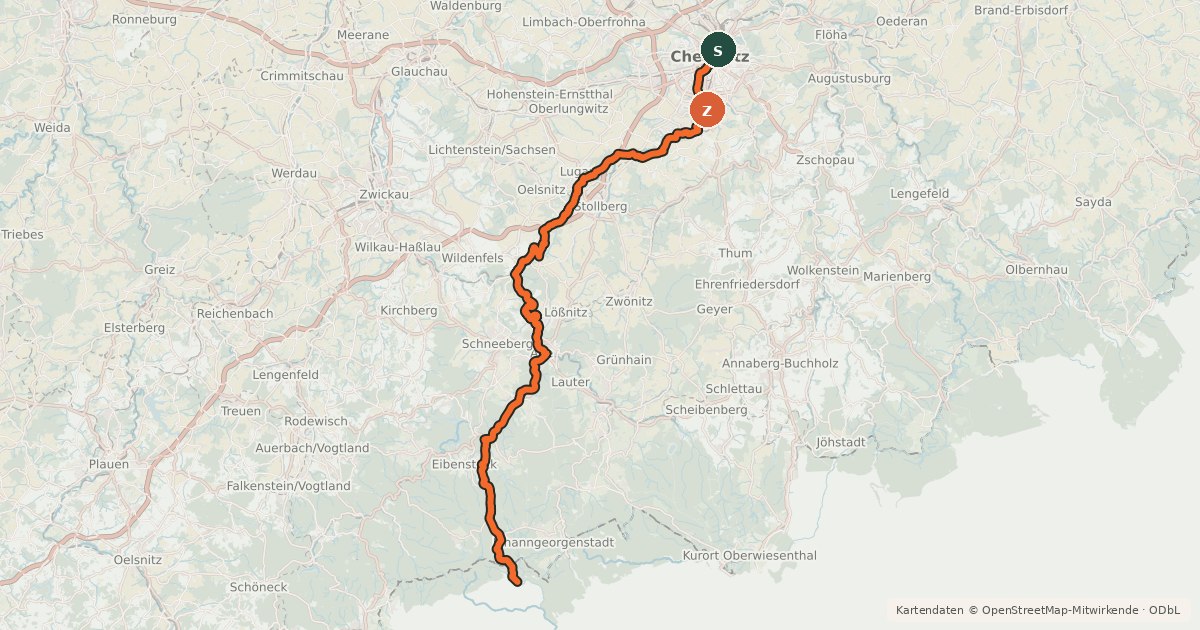Kartenübersicht der Radroute Karlsroute (Hauptroute)
