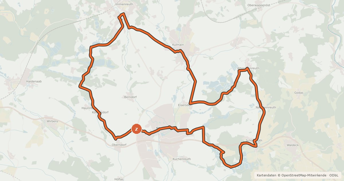 Kartenübersicht der Radroute Karpfen-Radweg Kemnather Land