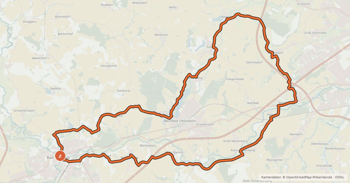 Kartenübersicht der Radroute Karpfentour