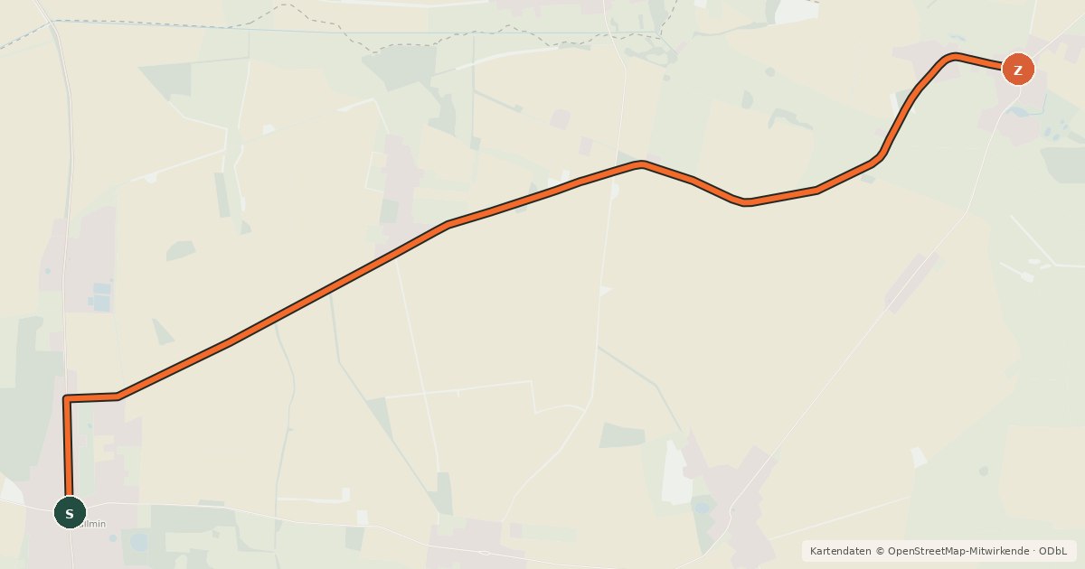 Kartenübersicht der Radroute Karstädt (16) - Putlitz-Berge (71)