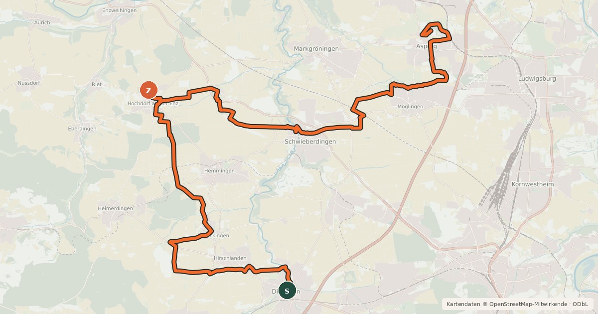Kartenübersicht der Radroute Keltenweg