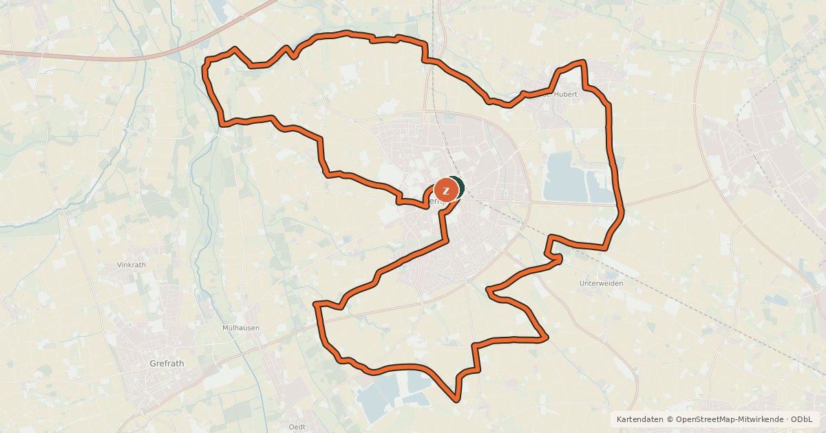Kartenübersicht der Radroute Kempener Grenzsteinweg
