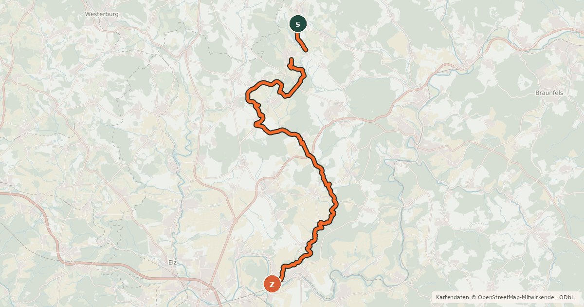 Kartenübersicht der Radroute Kerkerbachtal-Radweg