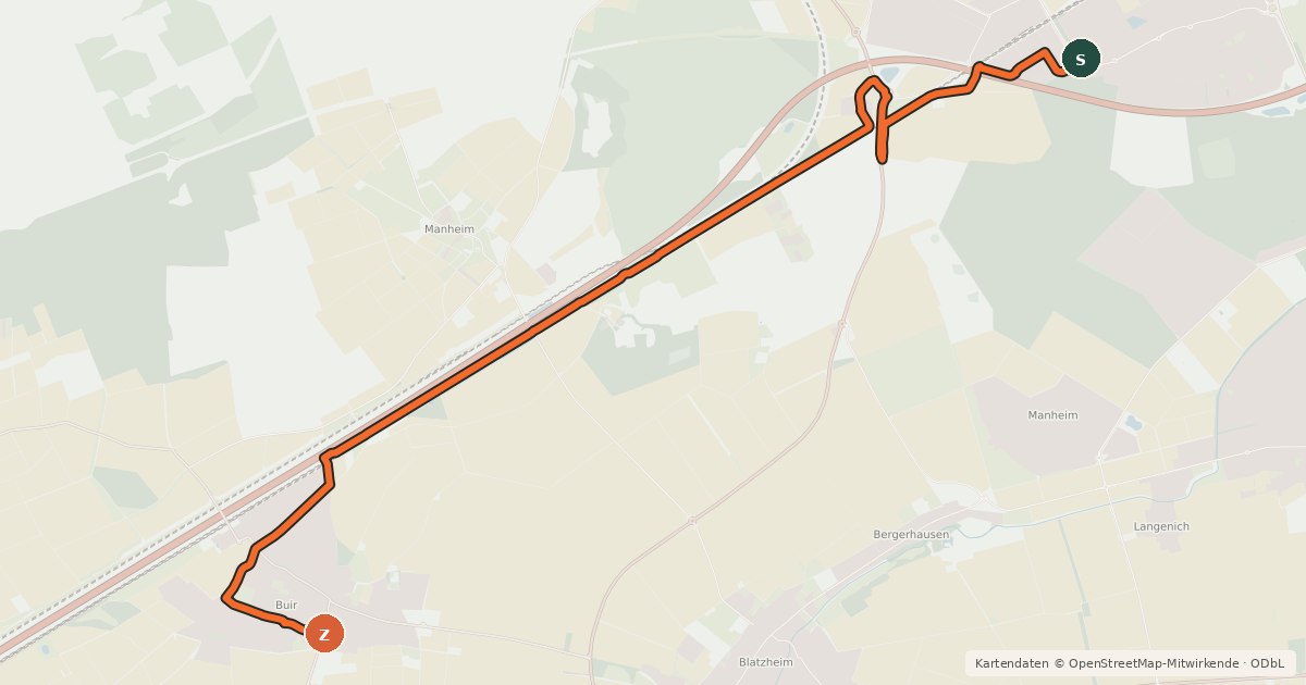 Kartenübersicht der Radroute Kerpen (44) - Kerpen (49)