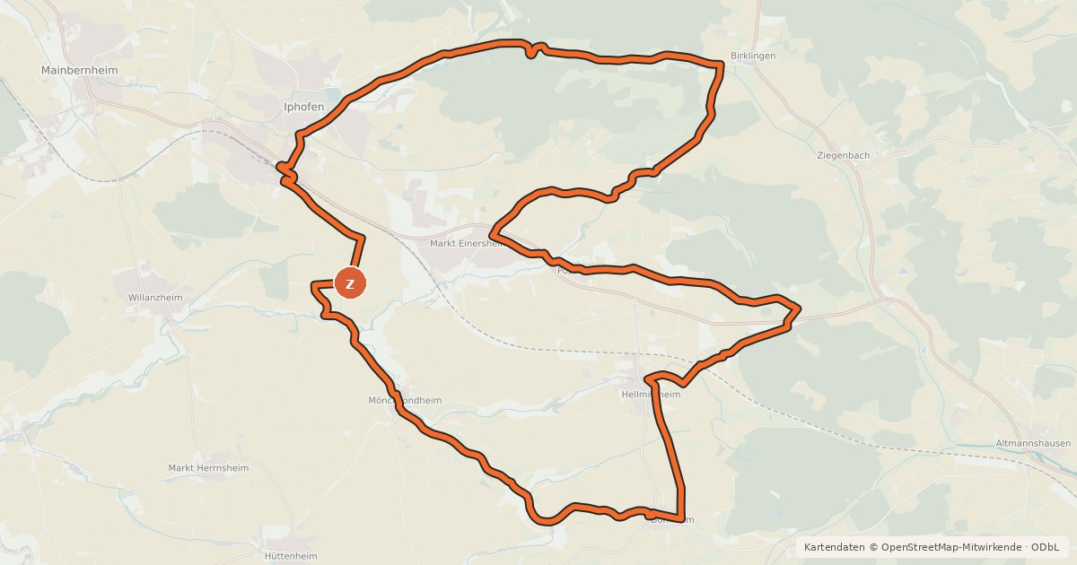 Kartenübersicht der Radroute Keuper-Tour