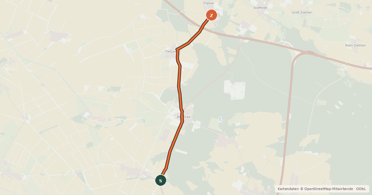 Kartenübersicht der Radroute Kienberg (6) - Kremmen (35)