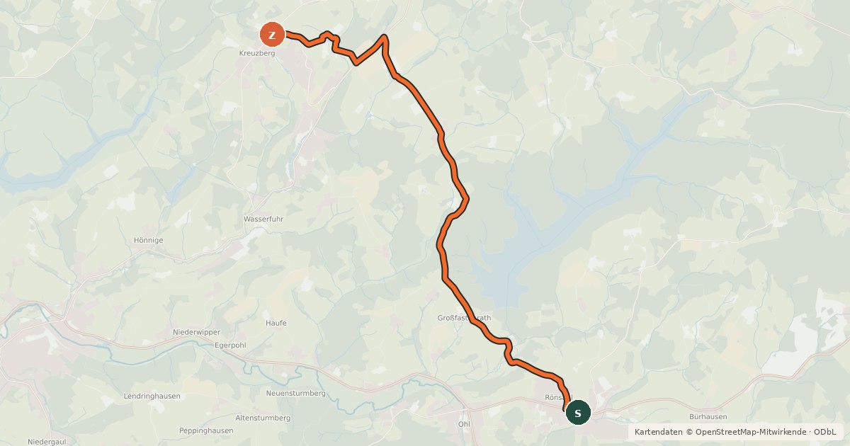 Kartenübersicht der Radroute Kierspe-Rönsahl (20) - Wipperfürth-Kreuzberg (91)