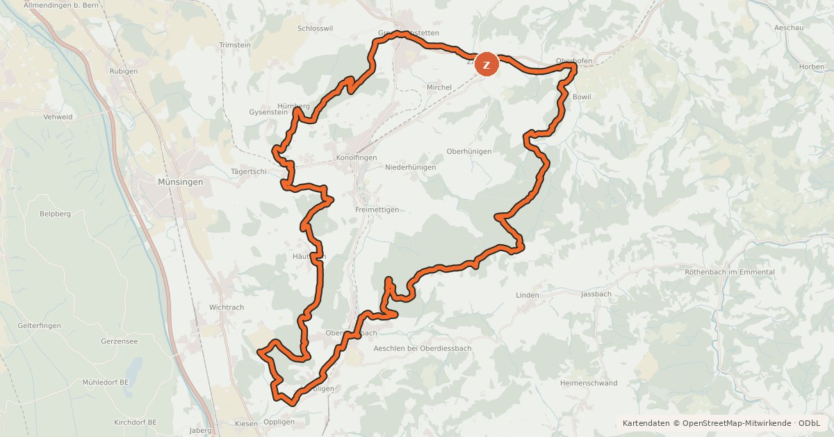 Kartenübersicht der Radroute Kiesental-Loop