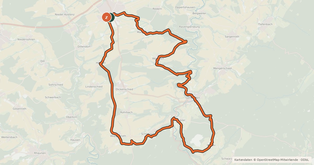 Kartenübersicht der Radroute Kirchberger Rad-Aktiv-Route