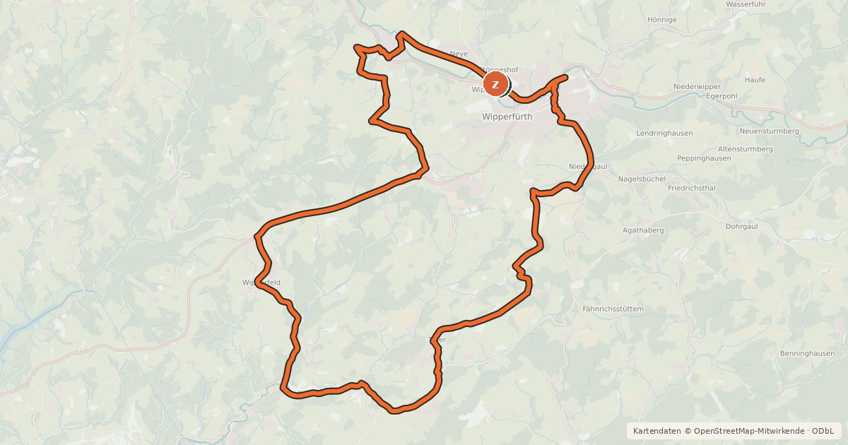 Kartenübersicht der Radroute Kirchdorfradweg Wipperfürth Route 1