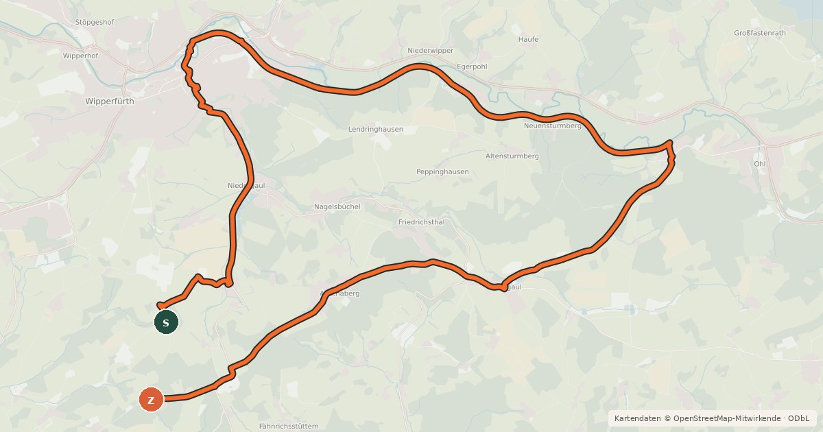 Kartenübersicht der Radroute Kirchdorfradweg Wipperfürth Route 2