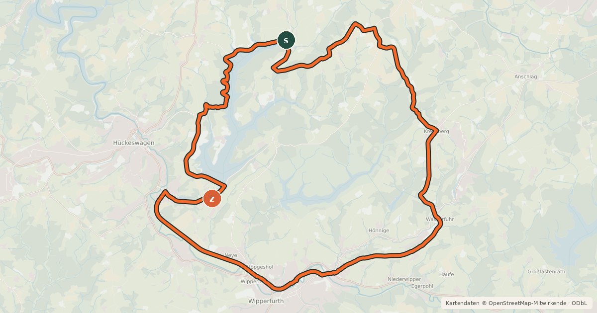 Kartenübersicht der Radroute Kirchdorfradweg Wipperfürth Route 4