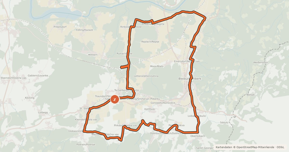 Kartenübersicht der Radroute Kirchentour 2