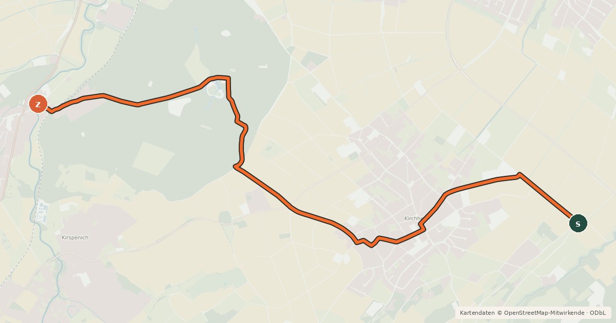 Kartenübersicht der Radroute Kirchheim (73) - Kreuzweingarten (75)