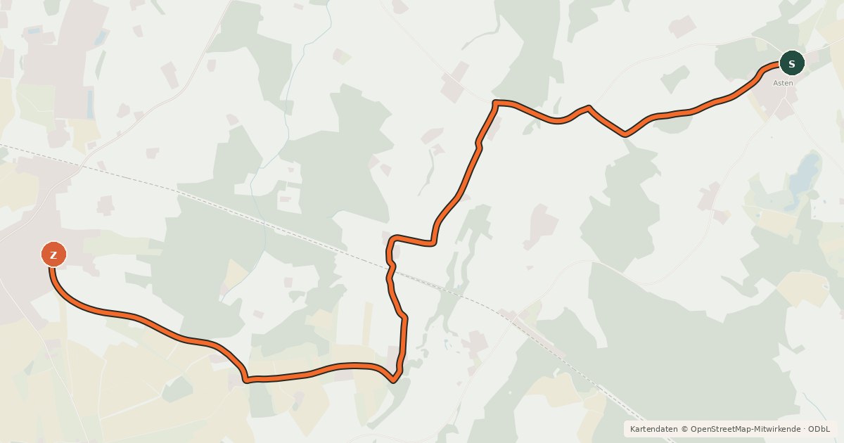 Kartenübersicht der Radroute Kirchweidach-Asten