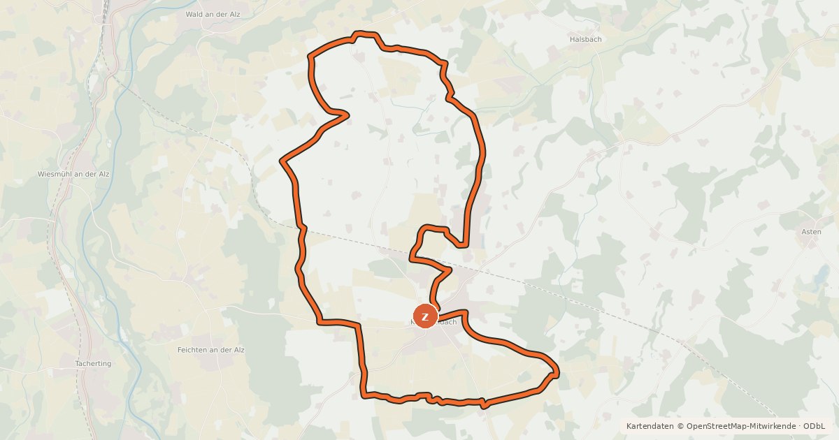Kartenübersicht der Radroute Kirchweidacher Radrundweg