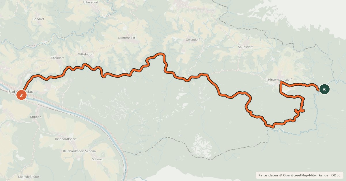 Kartenübersicht der Radroute Kirnitzsch-Radweg [DE]