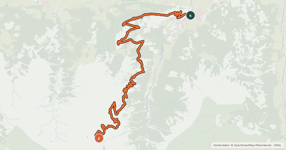 Kartenübersicht der Radroute Kitzsteinhorn
