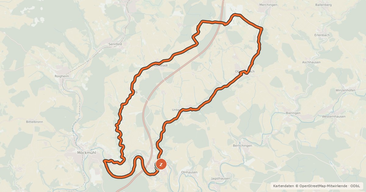 Kartenübersicht der Radroute KJ5 Seitentäler der Jagst