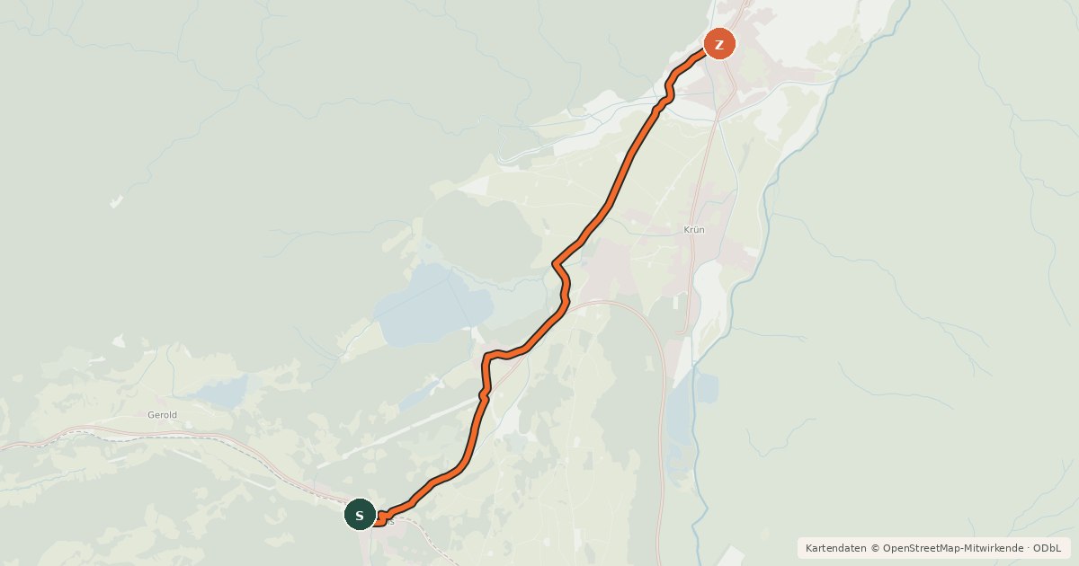 Kartenübersicht der Radroute Klais - Wallgau