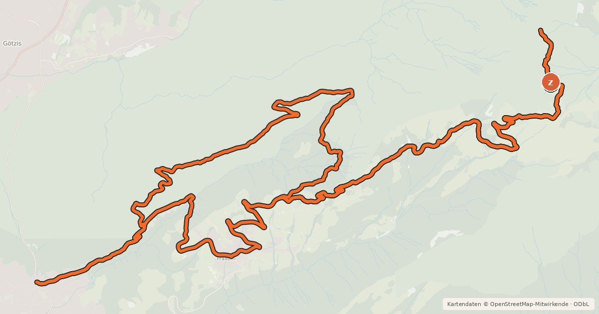 Kartenübersicht der Radroute Klaus-Götzner Moos-Kugelalpe-Fraxern-Orsanka-Klaus