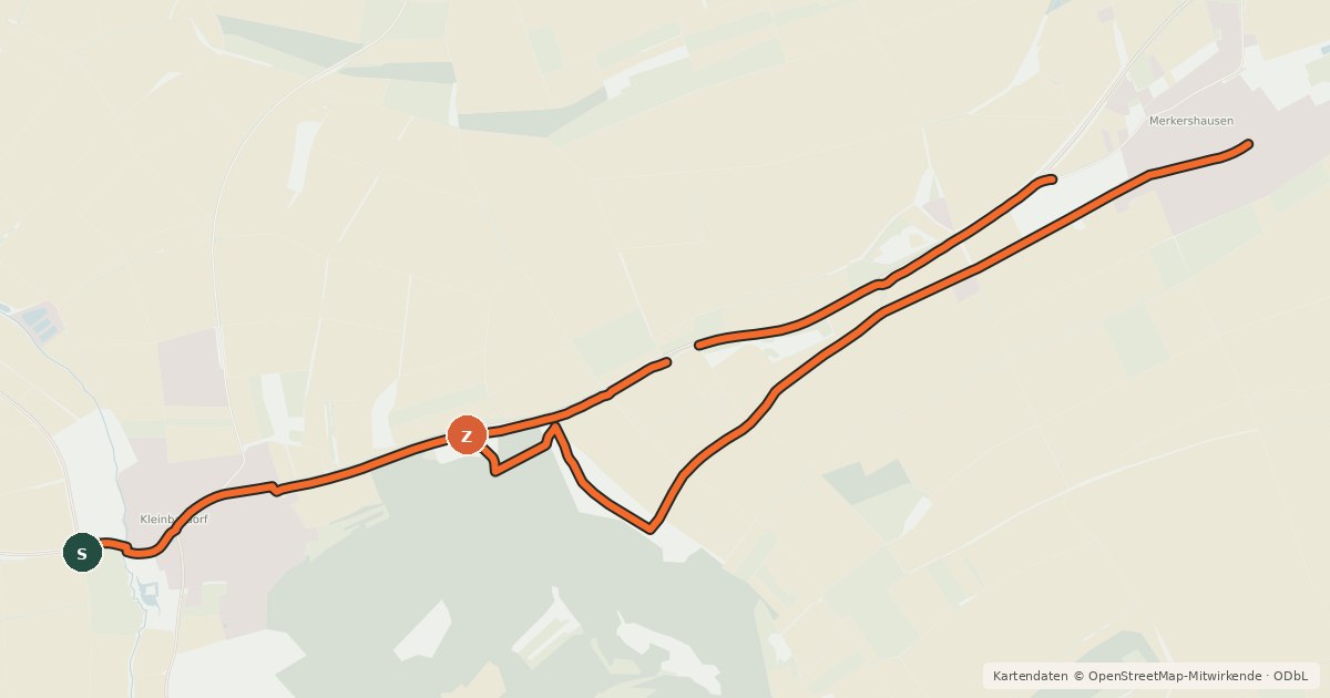 Kartenübersicht der Radroute Kleinbardorf West - Merkershausen