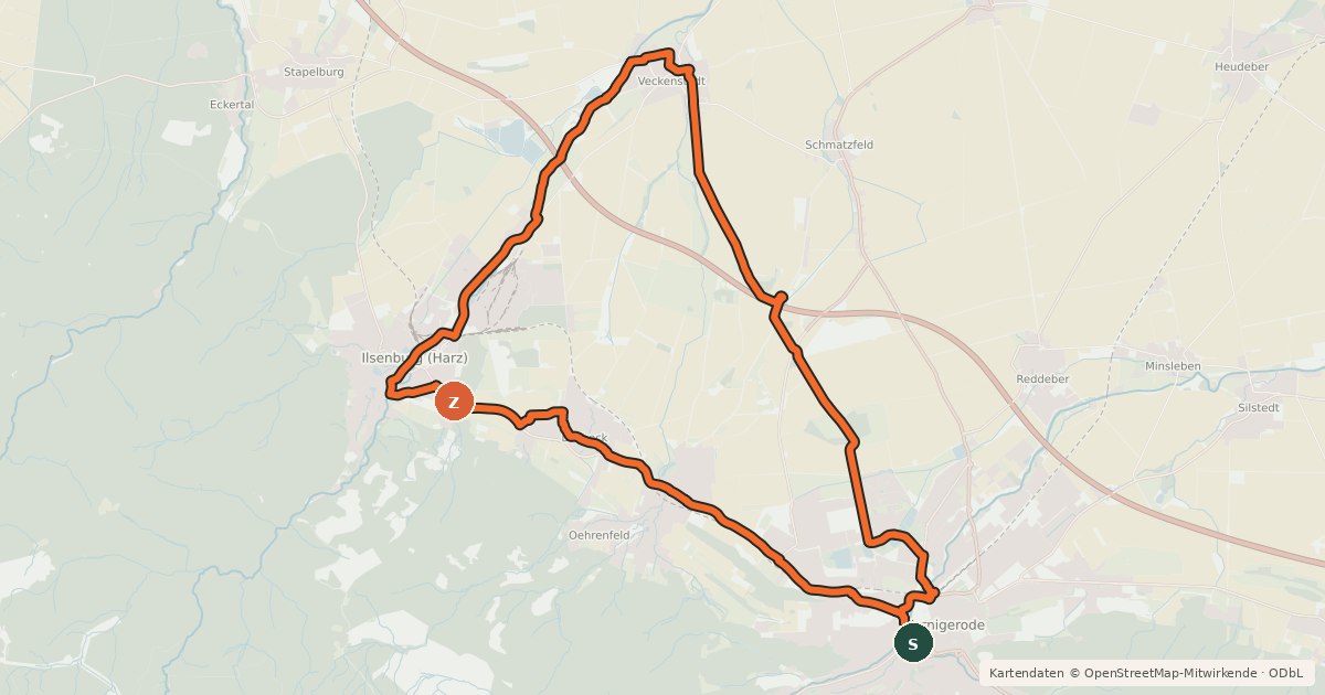Kartenübersicht der Radroute Kleine Harzvorland-Tour (WR 4)