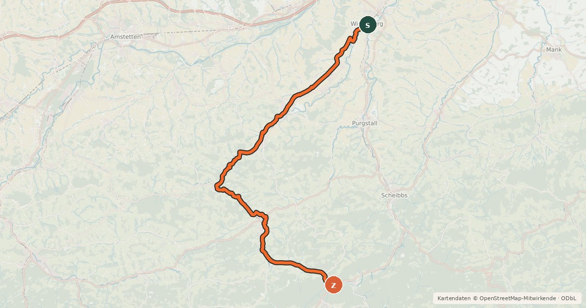 Kartenübersicht der Radroute Kleiner Erlauftalradweg