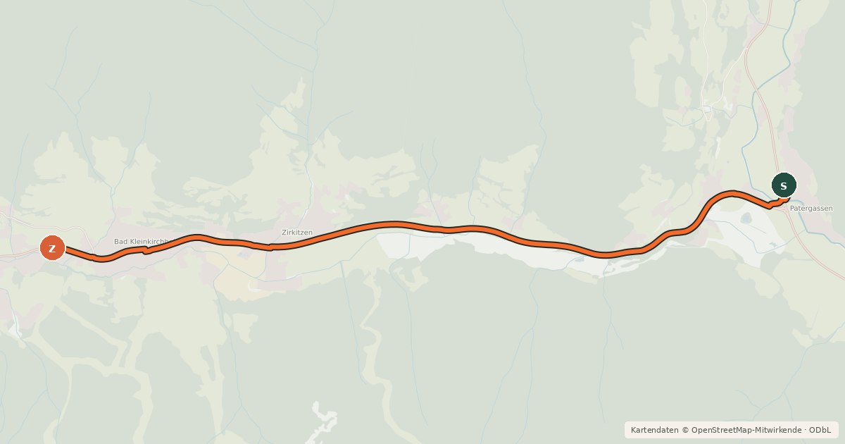 Kartenübersicht der Radroute Kleinkirchheimerweg