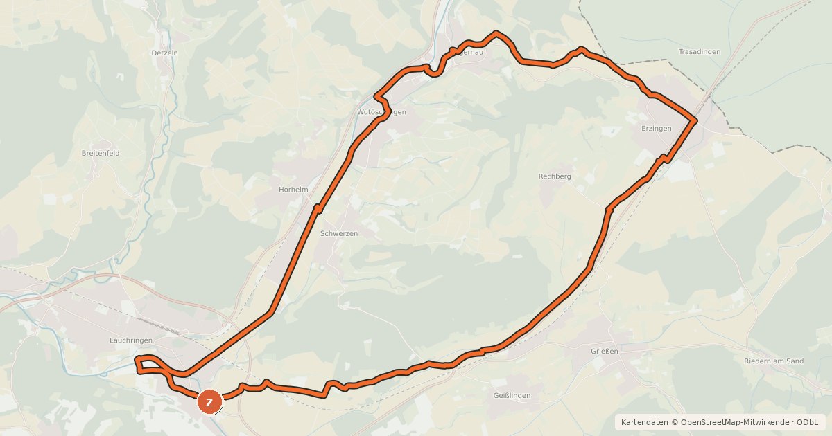 Kartenübersicht der Radroute Klettgau Tour