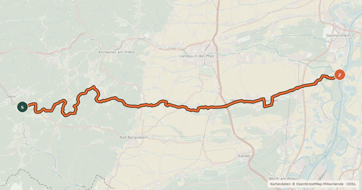 Kartenübersicht der Radroute Klingbach-Radweg
