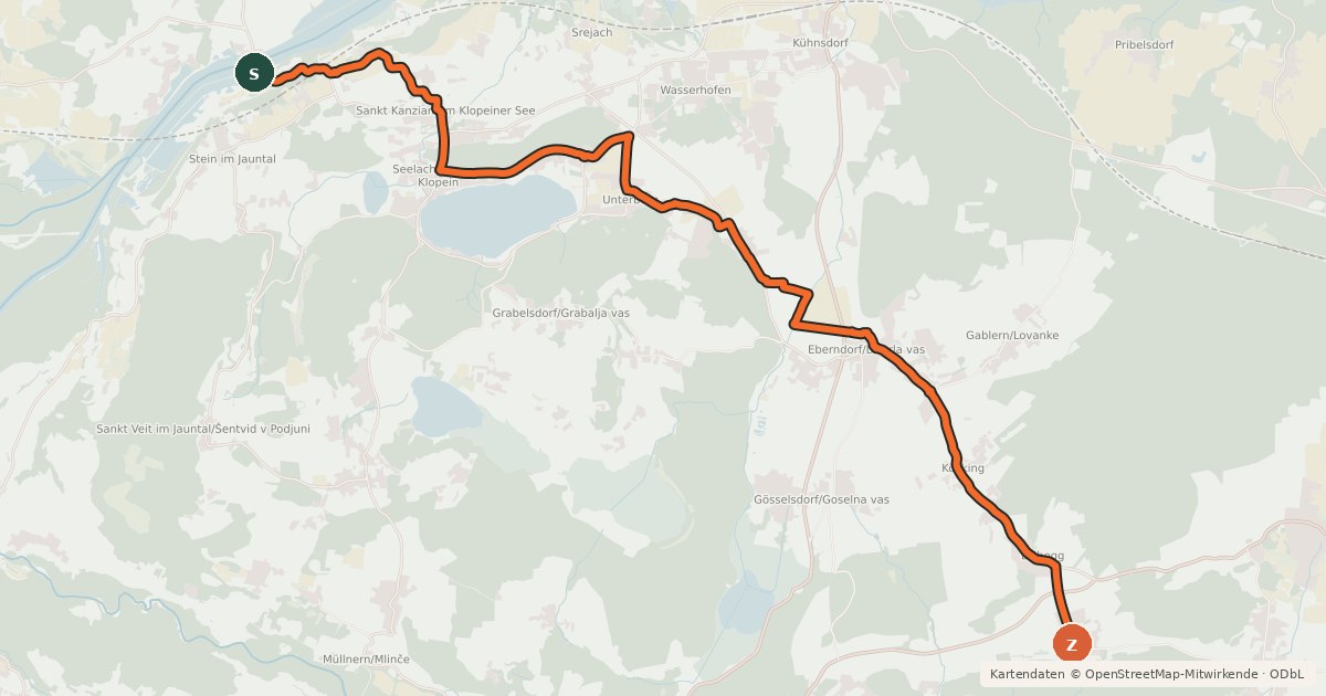 Kartenübersicht der Radroute Klopeinerseeweg