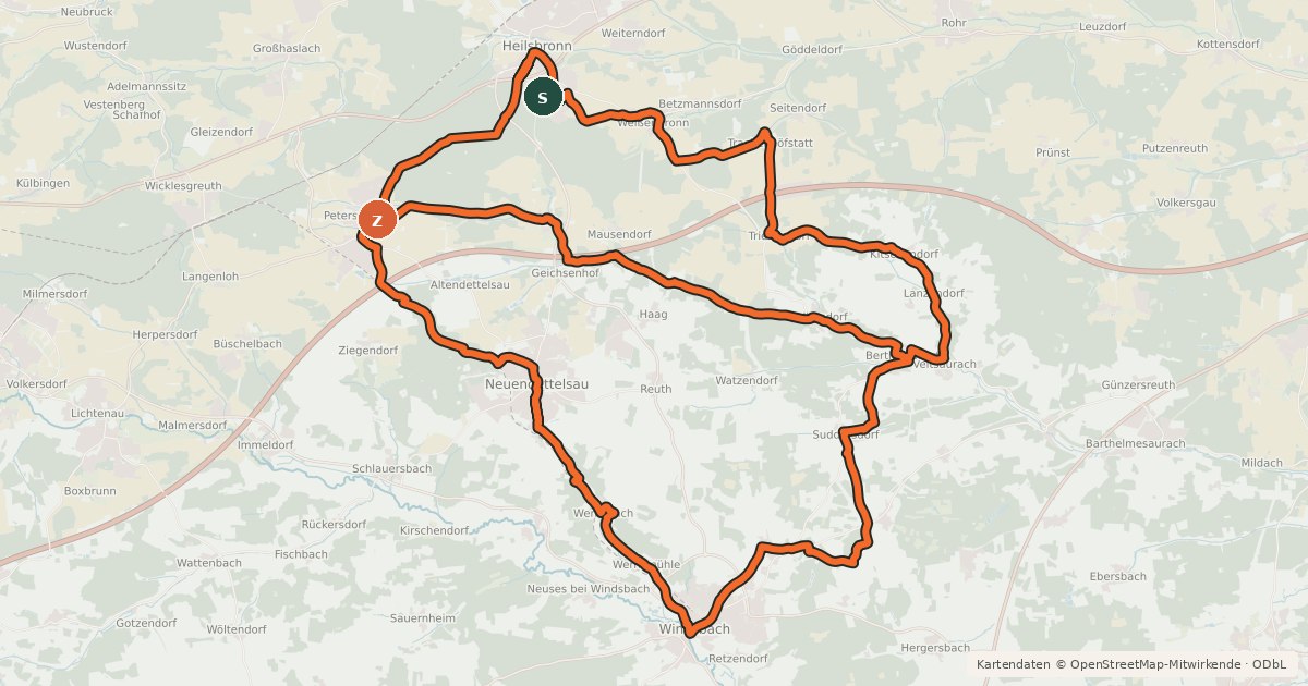 Kartenübersicht der Radroute Kloster–Kirchen–Kartoffeln