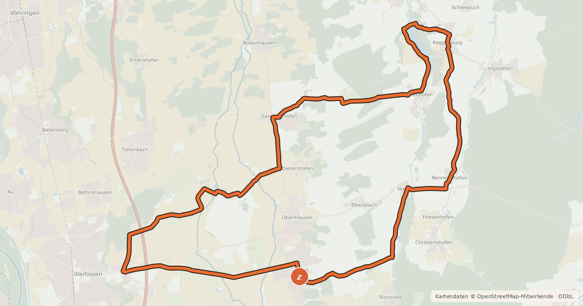 Kartenübersicht der Radroute Klosterweiher-Runde