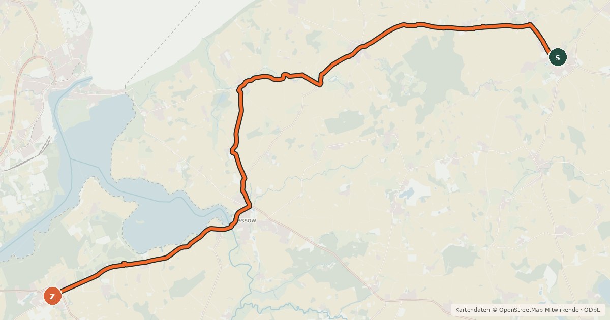 Kartenübersicht der Radroute Klütz-Neuenhagen-Selmsdorf