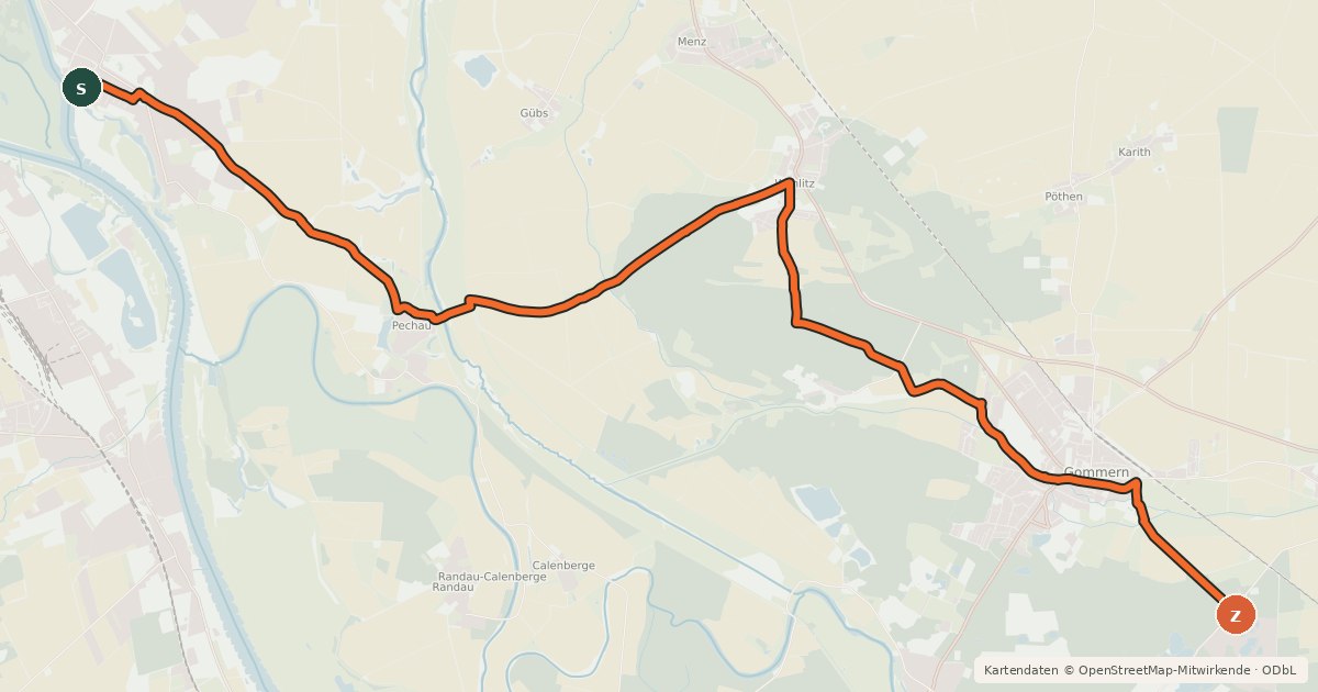 Kartenübersicht der Radroute Klusdammradweg