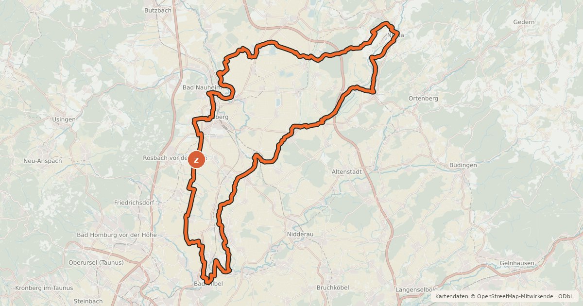 Kartenübersicht der Radroute Kneipp Bäder 3Eck Wetterau