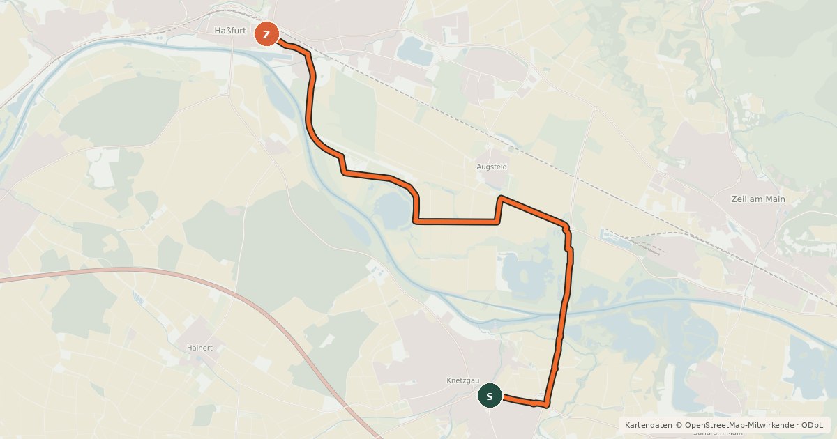 Kartenübersicht der Radroute Knetzgau Haßfurt