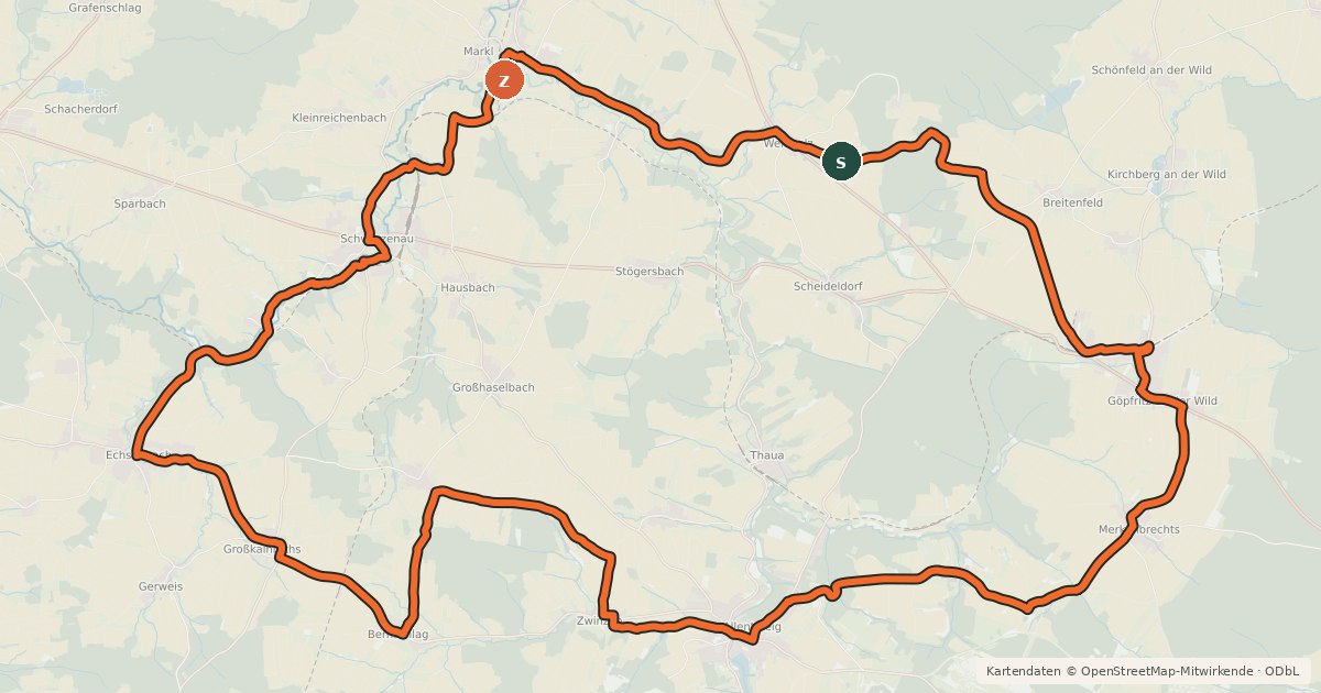Kartenübersicht der Radroute Knödel-Land Radweg