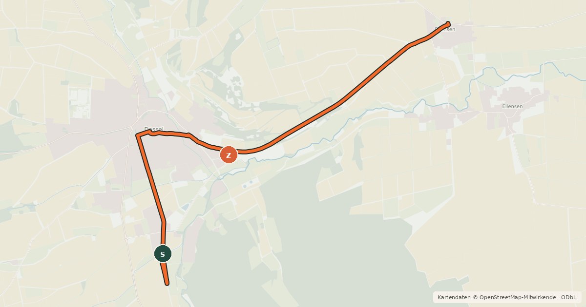 Kartenübersicht der Radroute Knotenpunktnetz NOM Dassel (92) - Eilensen (93)
