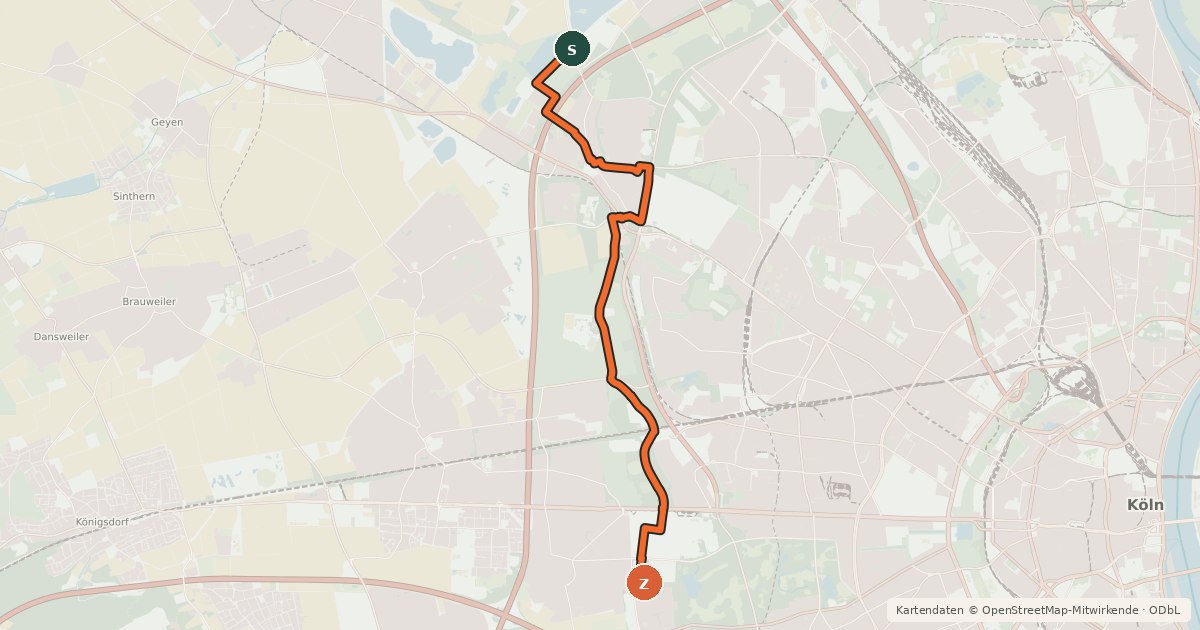 Kartenübersicht der Radroute Köln (05) - Köln (09)