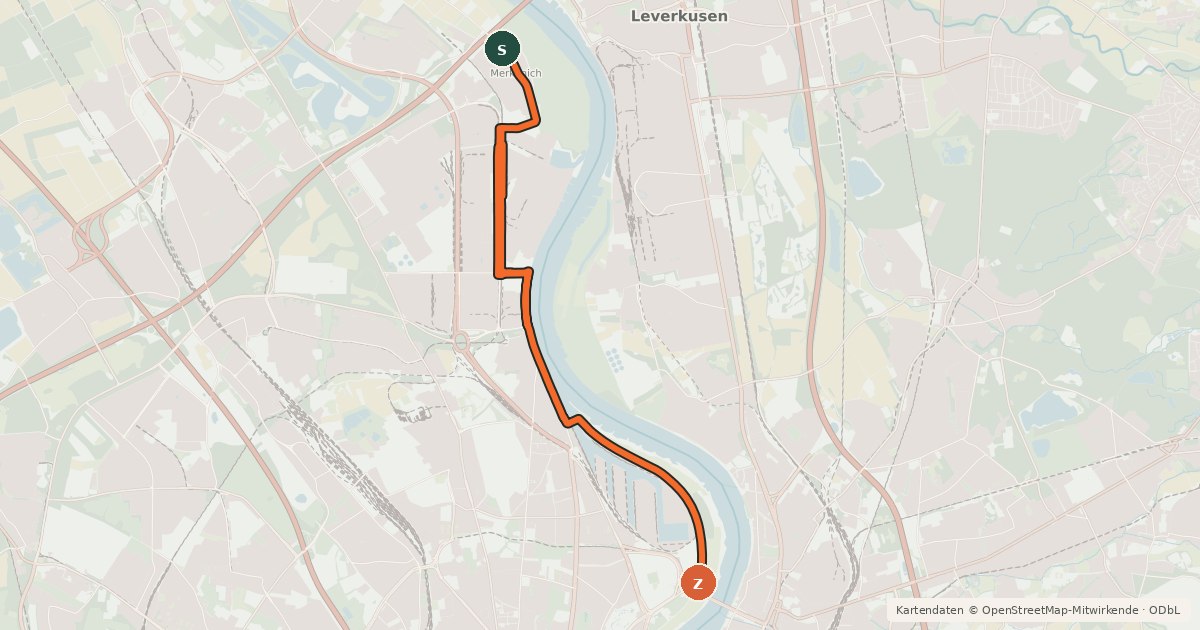 Kartenübersicht der Radroute Köln (08) - Köln (30)