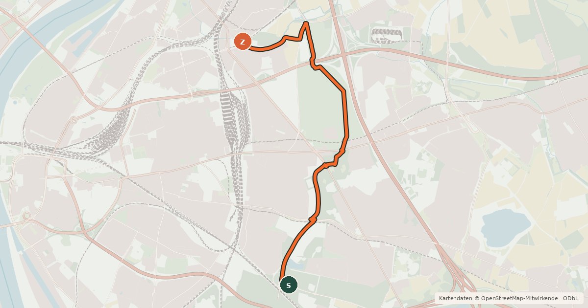Kartenübersicht der Radroute Köln (16) - Köln (38)
