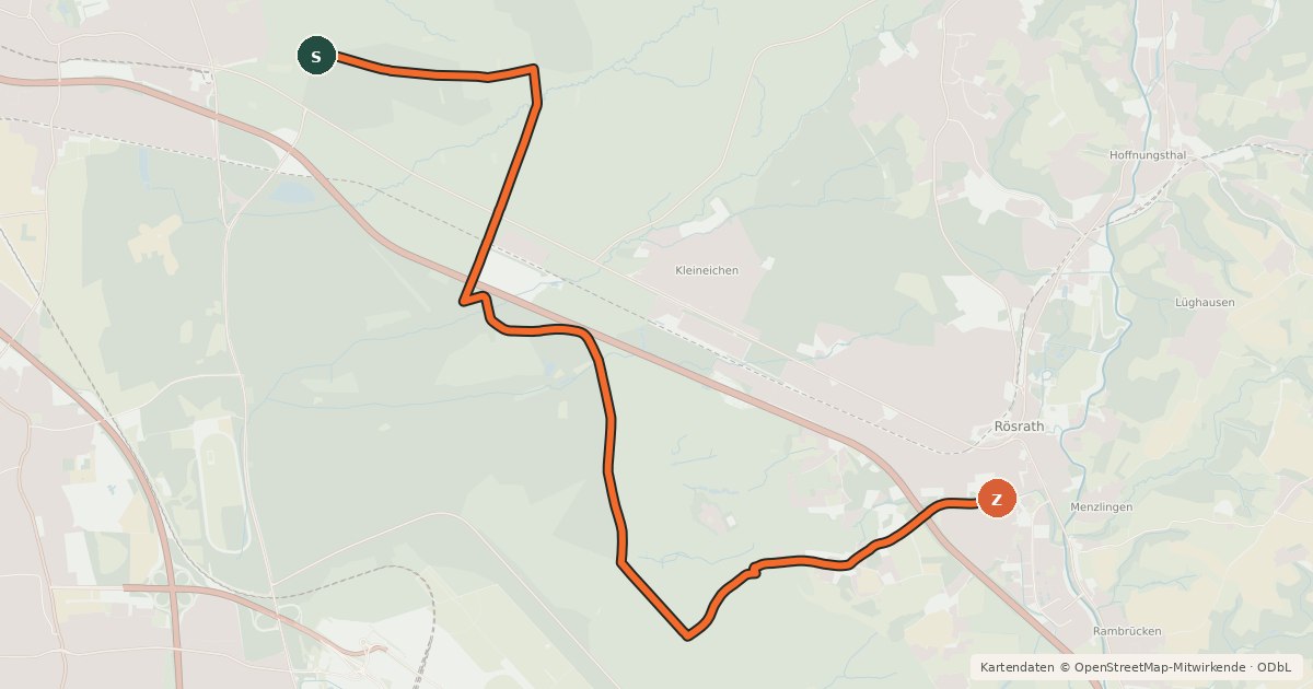Kartenübersicht der Radroute Köln (18) - Rösrath (95)