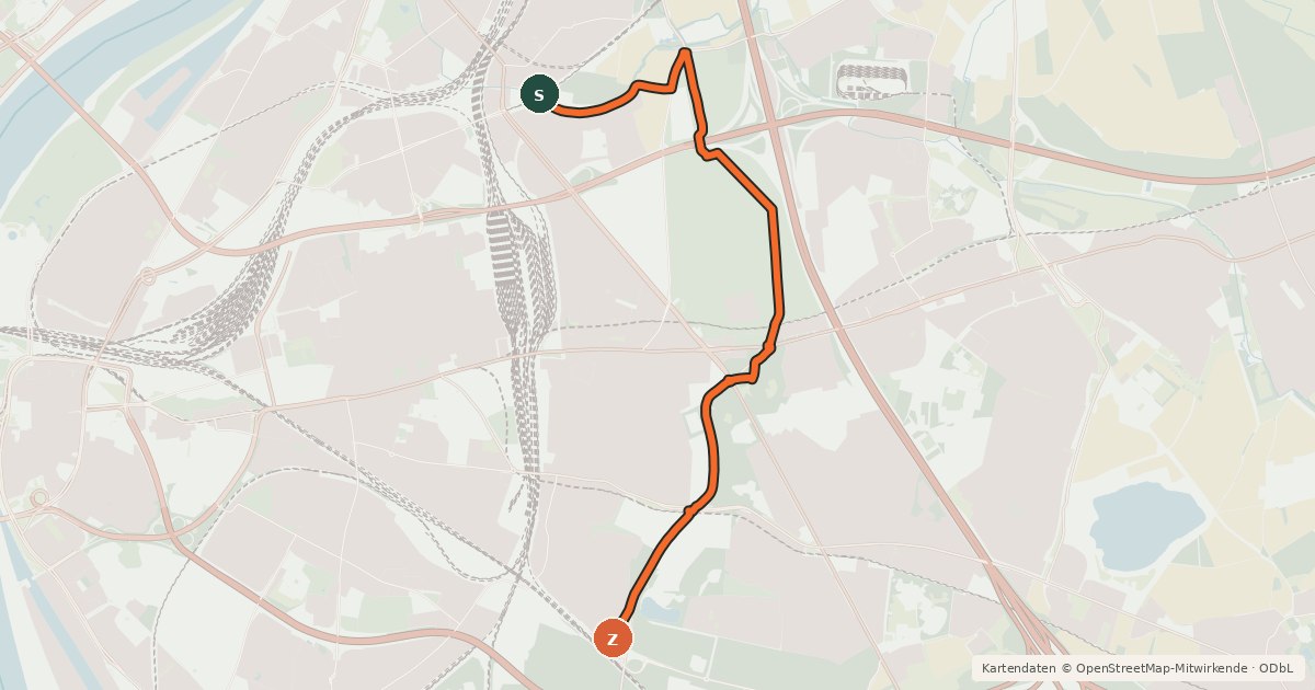 Kartenübersicht der Radroute Köln (38) - Köln (61)