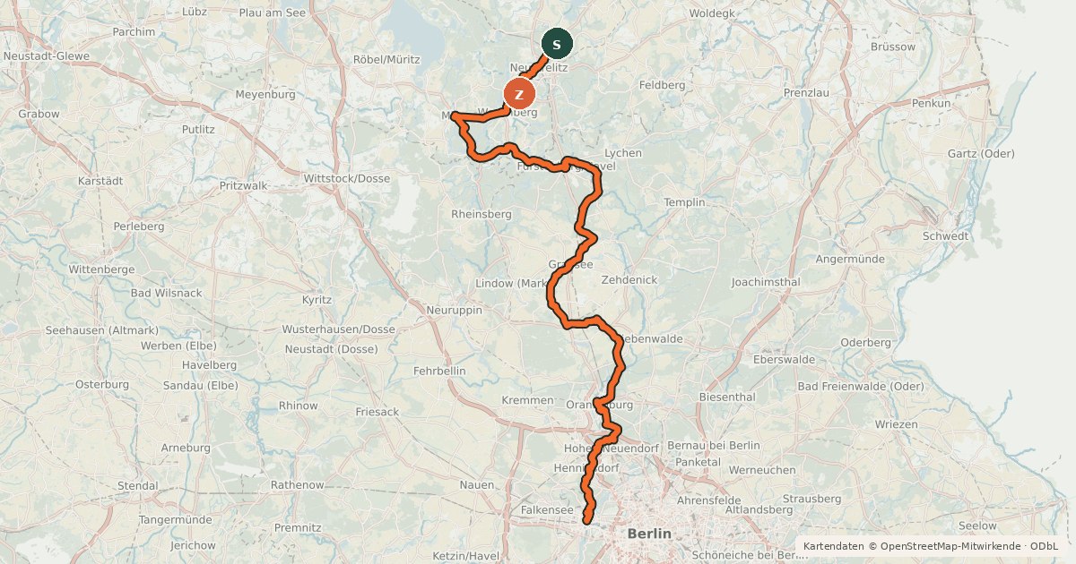 Kartenübersicht der Radroute Königin-Luise-Route