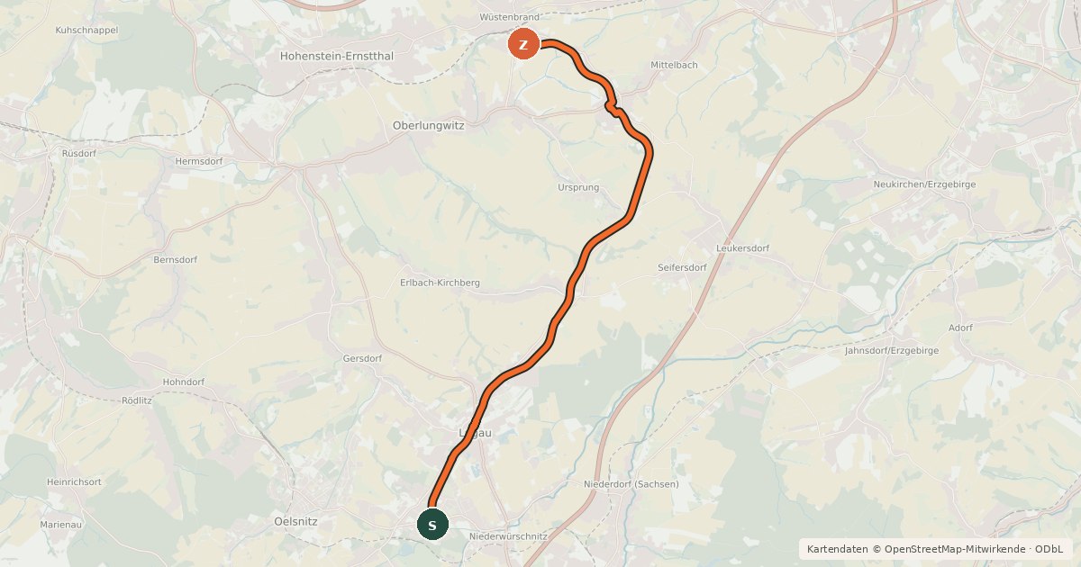 Kartenübersicht der Radroute Kohlebahnradweg
