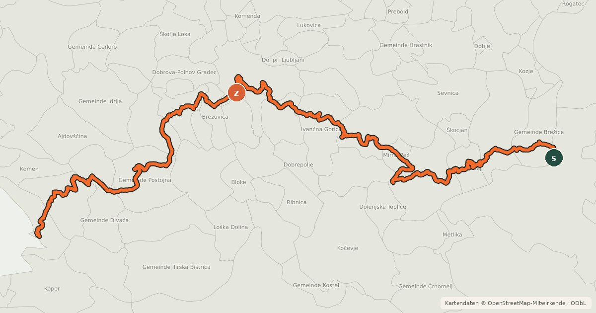 Kartenübersicht der Radroute Kolesarska Jakobova pot Slovenija Camino