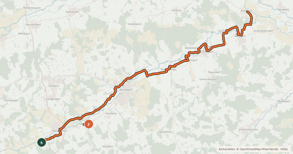 Kartenübersicht der Radroute Kollbach - Radweg