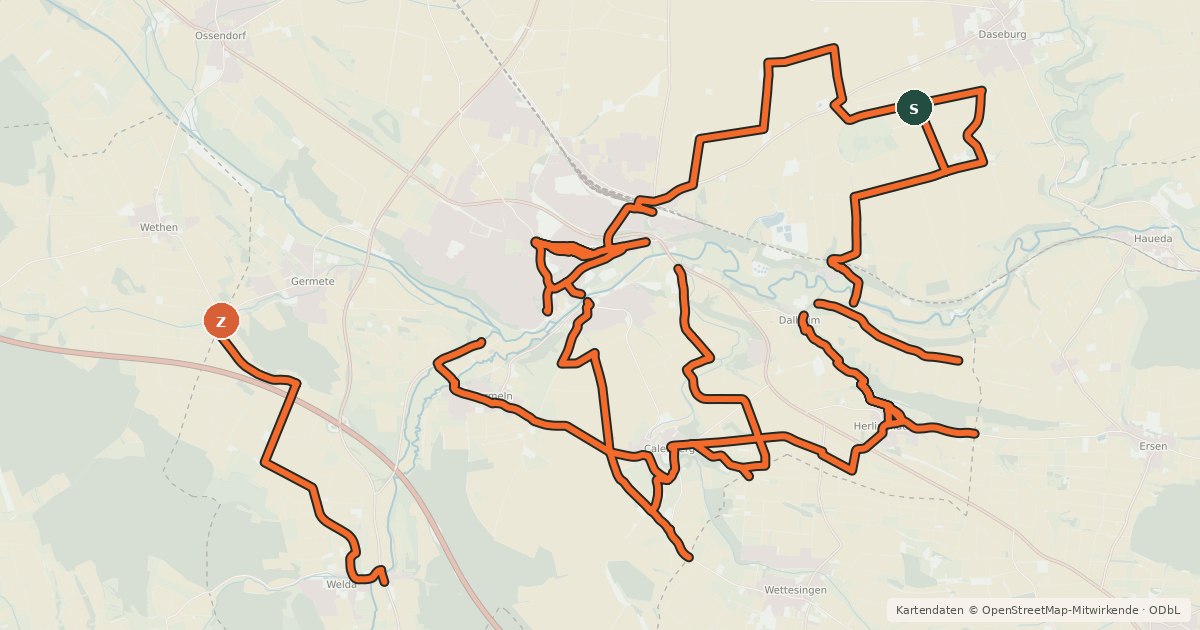 Kartenübersicht der Radroute Kommunales Radverkehrsnetz Warburg